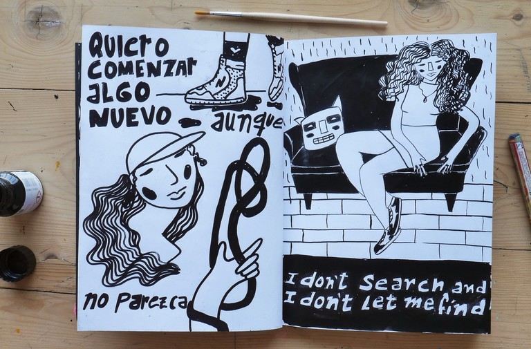 Black ink drawing on paper