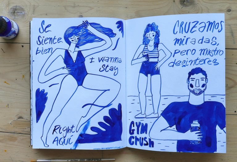 Blue ink drawing on paper