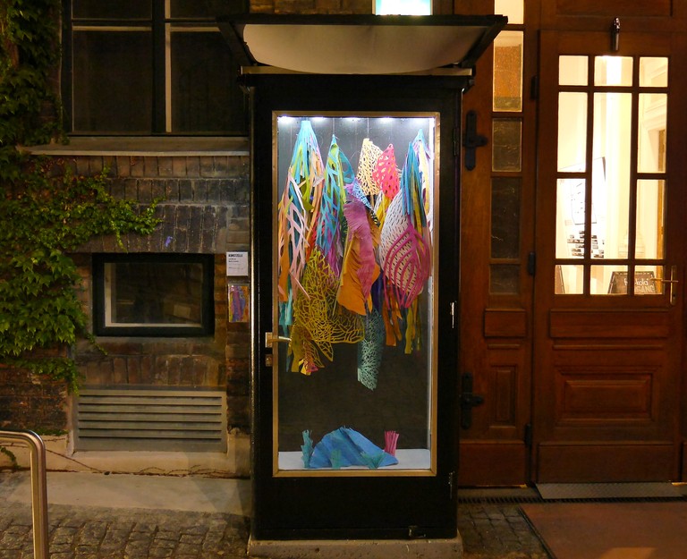 Public Installation. Colorful paper shape, leafs, corals